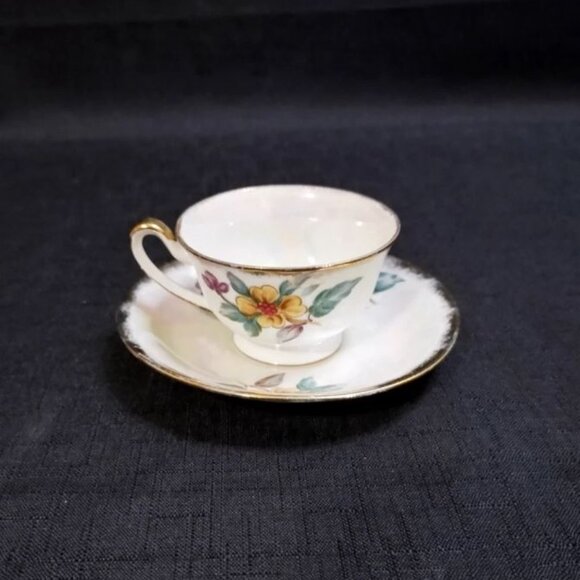 Vintage Porcelain Norcrest Japan Floral Iridescent Teacup and Saucer Set - Picture 3 of 13